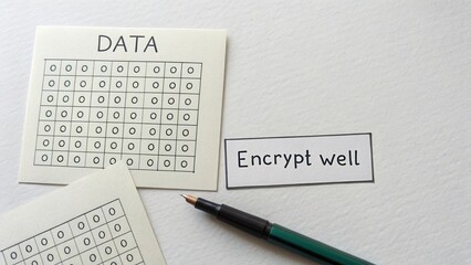 Obraz premium Data Management and Encryption Concept with Graphical Representation and Writing Tools for Secure Information Handling