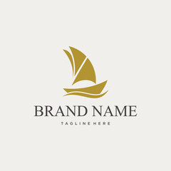 A minimalist golden sailboat logo with the text 
