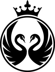 Elegant swan logo icon with royal crown. Luxury cosmetic brand template. 