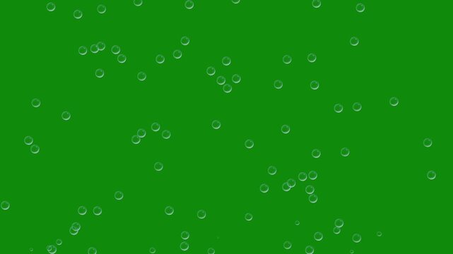 Rising air bubbles- Animation of water bubbles isolated on green screen background. Front view of soap bubbles raising. Underwater water bubble transparent ovelay. Soap bubble is flying upwards.