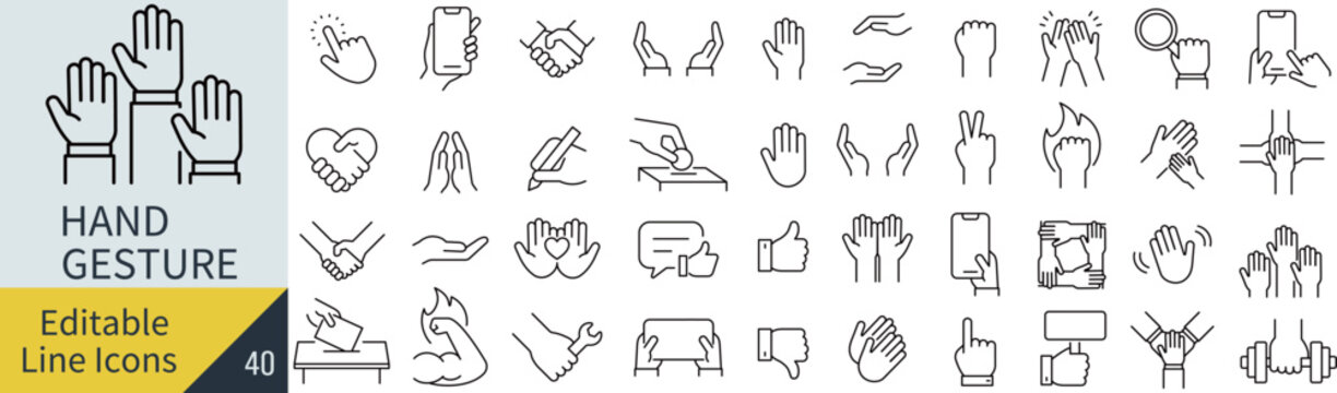 線の編集ができるハンドサインに関するアイコンセット（アウトライン化していない）
