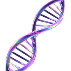 3d icon of iridescent dna double helix structure isolated on transparent background
