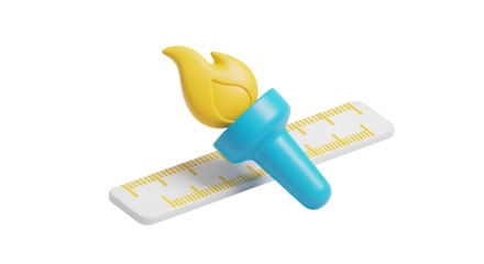 3d icon of 3d rendering of a torch with a flame on a ruler isolated on transparent background