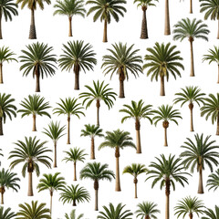 Fototapeta premium Palm trees with green leaves, repeated pattern, black background