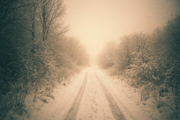 Obraz premium Serene snowy forest path.