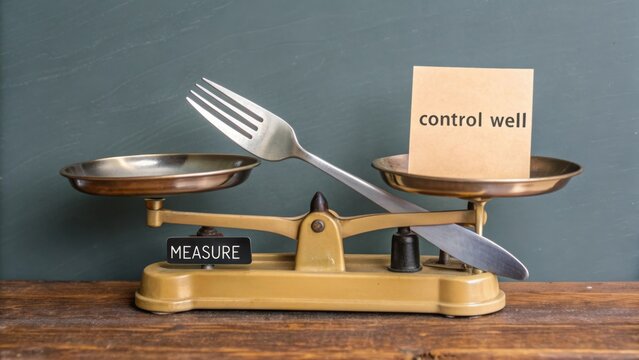 Vintage Balance Scale with Fork and Knife Symbolizing Measurement and Control for Healthy Eating Choices