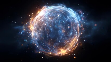 A glowing orb of light and energy with sparks and wisps of light in a dark void - Powered by Adobe
