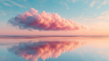 Tranquil Scene of a Glowing Translucent Cloud Floating Above a Serene Lake at Dusk