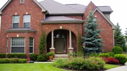 Brick house with landscaped front yard