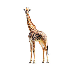 Obraz premium Giraffe standing A giraffe stands tall with its long neck extended and head high. full length isolate on transparent background