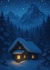 Naklejka premium Cozy cabin under starry sky.