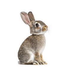 Obraz premium Rabbit sitting A rabbit sits upright with ears perked and front paws tucked close. full length isolate on transparent background
