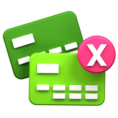 Transaction Declined Illustration with Two Green Credit Cards and Red X on Transparent Background Financial Failure Concept