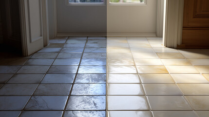 Tile floor showing dramatic before and after cleaning results
