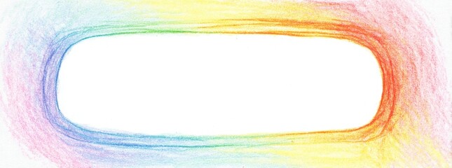 Rainbow Frame - Hand Drawn Colored Pencils, White Background
