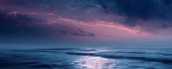 Ocean Sunset with Cloudy Sky and Waves