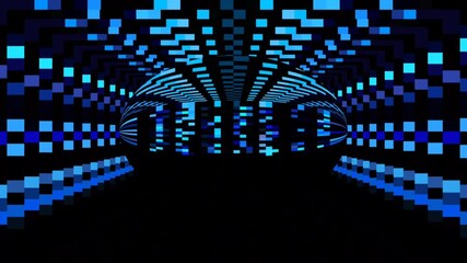 A dynamic digital tunnel animation with glowing blue and cyan checkered patterns, creating a futuristic vortex effect that pulses with depth and immersive motion. Digitally generated video.   - Powered by Adobe