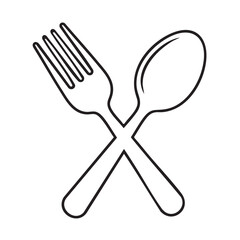 Simple line drawing of crossed fork and spoon culinary icon for food restaurants and dining services vector