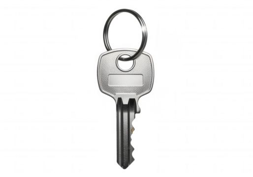 Silver key with ring isolated on a transparent background