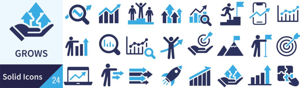 ベクターの成長に関するシルエットアイコンセット
