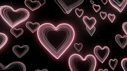 Neon Heart Shapes in Abstract Background for Romantic Themes