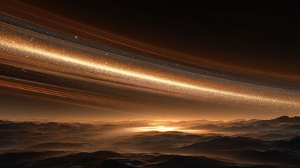 Majestic Cosmic Landscape with Shimmering Rings and Dreamy Horizon