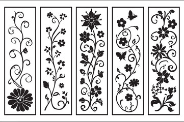 Elegant black and white flower cutting design featuring intricate floral motifs and delicate petal patterns.