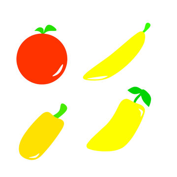 Tomato, banana, papaya, mangos