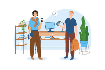 Two People in Casual Attire at Work Place Office Setup Isolated on Transparent Background