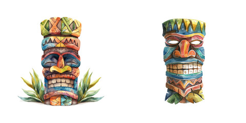 Fototapeta premium tiki mask watercolor vector illustration