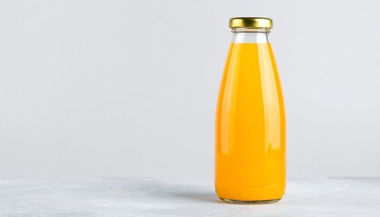 Refreshing Orange Juice in a Glass Bottle on White Surface.