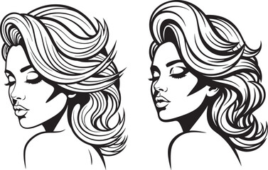 Vector art of two elegant women with wavy hair, showcasing beauty and style in a vector format