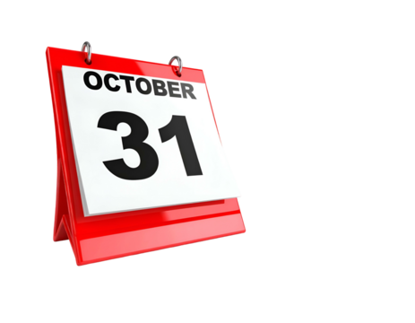A red desk calendar shows October 31st against a stark black background