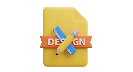 3d icon of 3d rendering of a yellow document icon with a pencil and banner isolated on transparent background