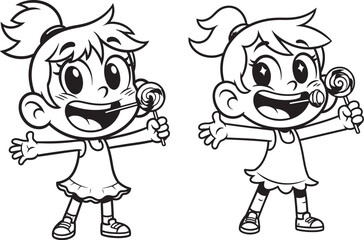 Vector art of cheerful girl with lollipop cartoon, perfect for childrens illustrations and designs