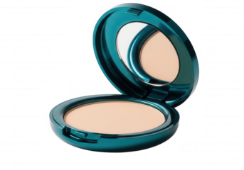 Teal compact powder with mirror isolated on a transparent background