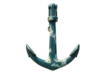 Aged nautical anchor weathered patina isolated on a transparent background