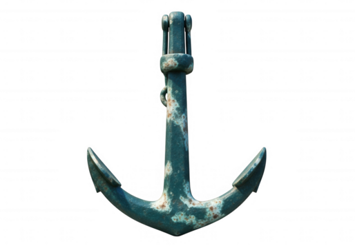 Aged nautical anchor weathered patina isolated on a transparent background