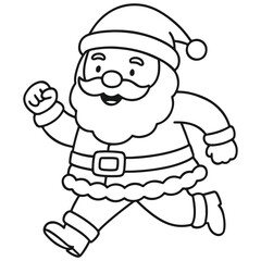 Simple outline illustration of a jolly and active Santa Claus character in a running or walking pose, perfect for Christmas themes, holiday designs, coloring books, and seasonal graphics.