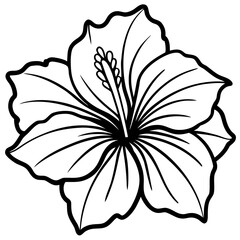 Minimalist Hibiscus Flower Line Art Vector Illustration on White Background