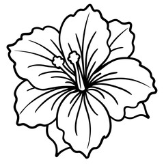 Minimalist Hibiscus Flower Line Art Vector Illustration on White Background