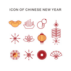 icon set of chinese new year with red outline