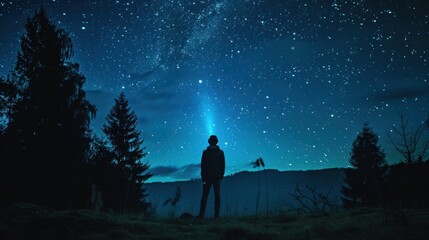 Fototapeta premium Vector Illustration of Love & Nature: Couple Silhouettes, Moonlit Skies, and Aurora Borealis in Alaska