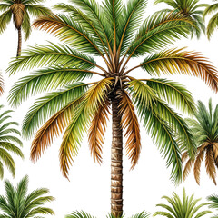 Fototapeta premium Lush tropical palm tree repeating pattern on a black background