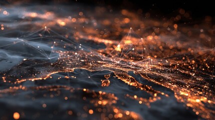 Abstract Network Visualization with Bright Lights Over Europe at Night