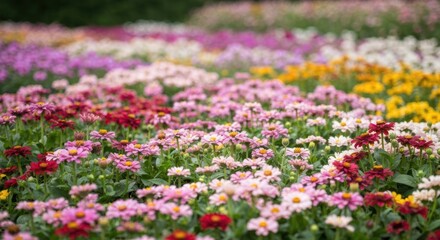 Fototapeta premium Vibrant flower field, various colors