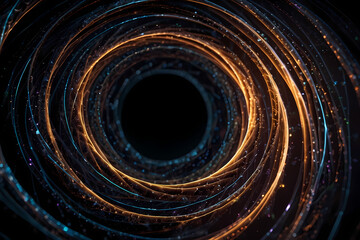 Abstract spiral made of glowing laser lines.