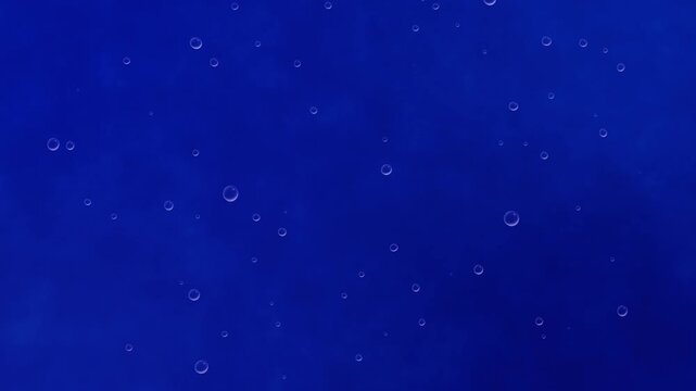 Water bubbles texture in water on blue background. Air bubbles rising dynamically- Water bubble transparent ovelay. Slow motion underwater view of air bubbles. Soap bubbles floating in the air.