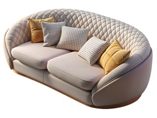 Obraz premium Tufted Cream Sofa with Patterned and Yellow Pillows