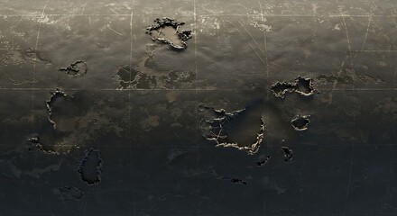 表面の粗さや穴のテクスチャが強調された、グレー色の抽象的な背景のクローズアップ写真